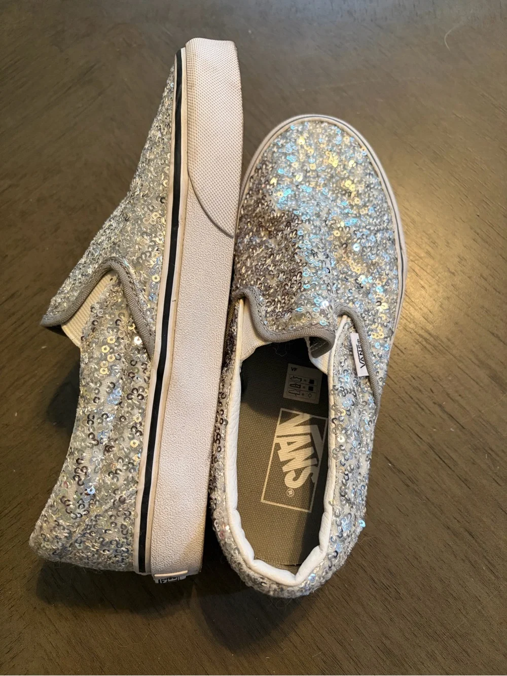 Vans Women’s Silver Sequin Slip-On Shoes - Picture 2 of 3